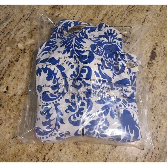 Lands End Women’s 12 Tankini Blue white Damask Flower Padded - Picture 14 of 14